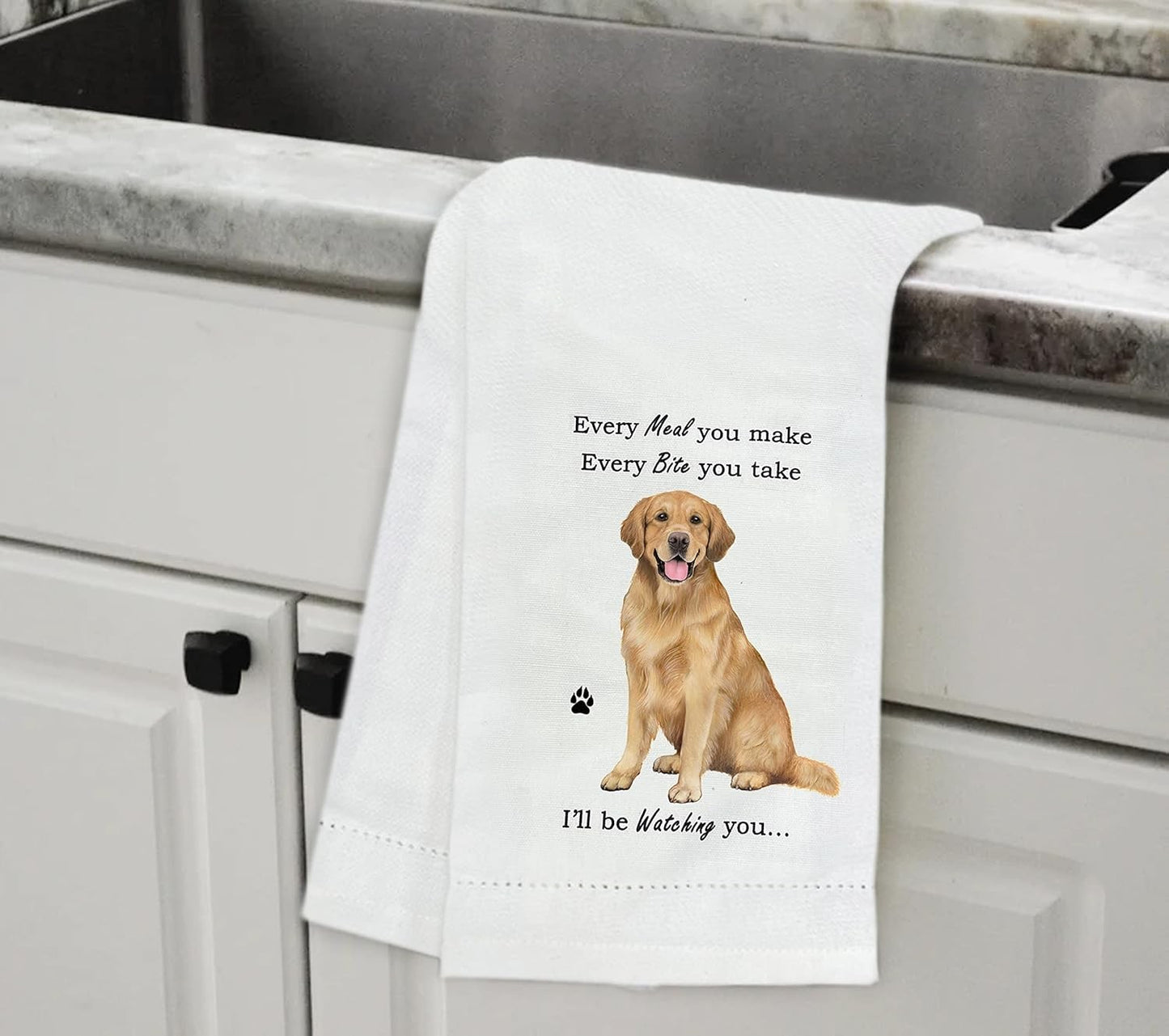 E&S Pets 711-15 Golden Retriever Dog Kitchen Towel, Off-white