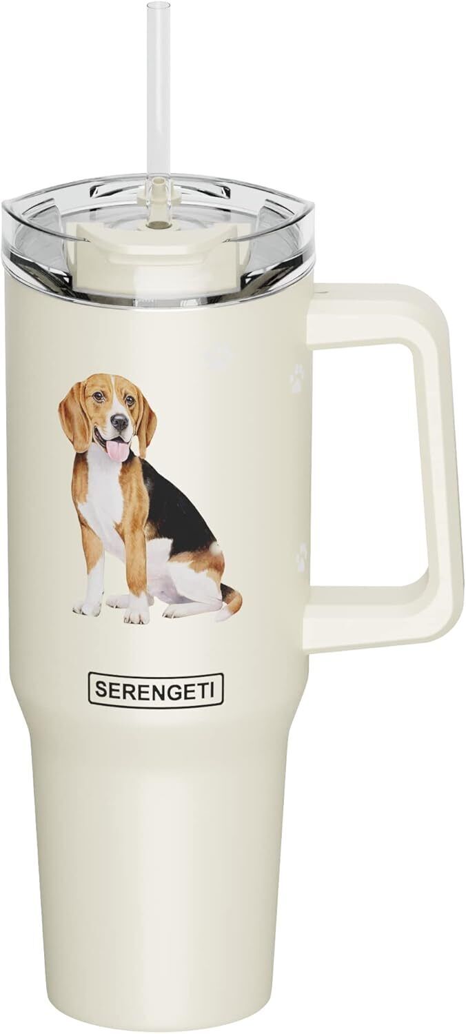 Serengeti 40 Oz Beagle Dog Stainless Steel Tumbler with Handle, Straw & Lid
