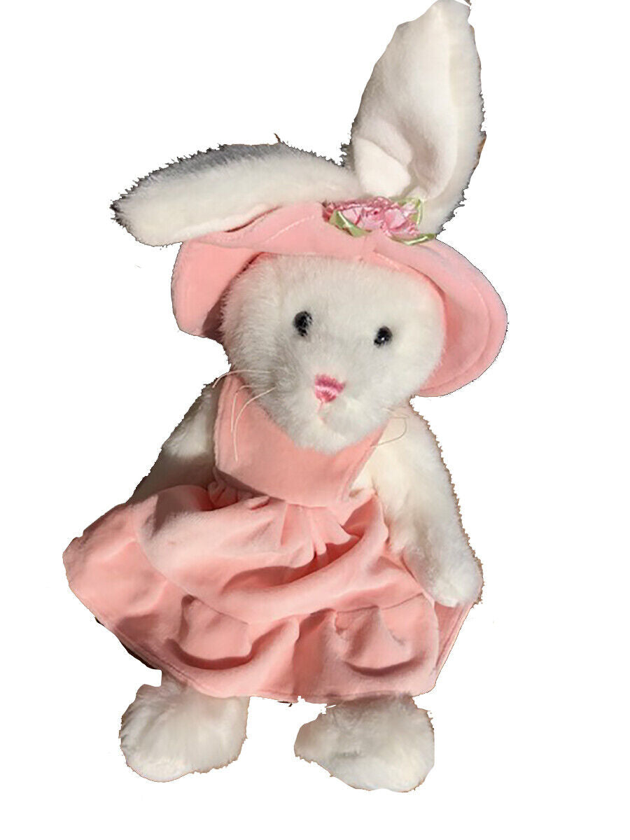 Unipak Jointed Plush Stuffed Animal Cream Bunny with Pink Velour Dress 8”
