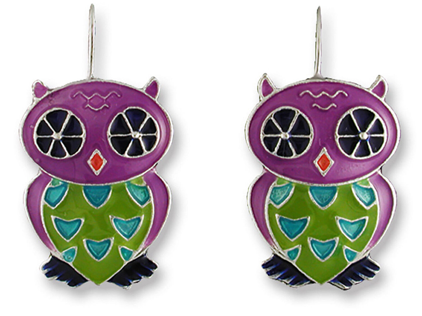 Judith Geiger Silver Plated Calypso Owl Enamel Dangle Earrings