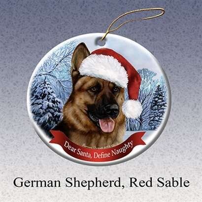 German Shepherd Dog Santa Hat Christmas Ornament Porcelain China USA-made