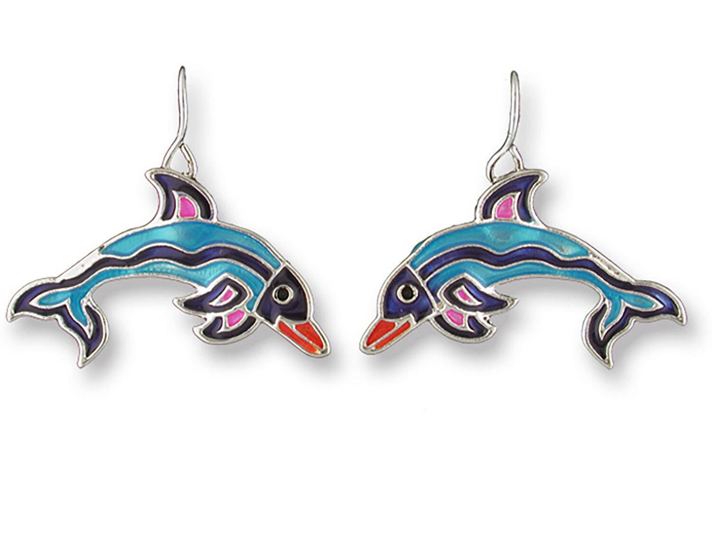 Judith Geiger Silver Plated Calypso Dolphin Enamel Dangle Earrings