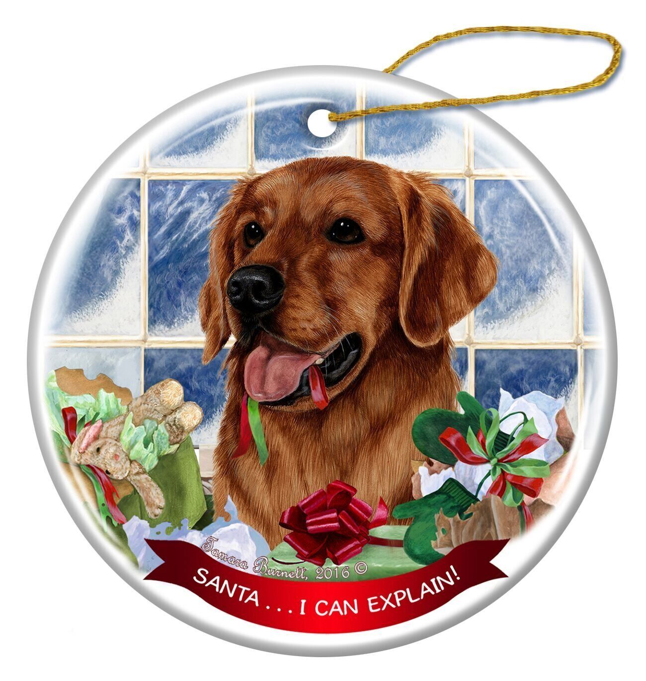 Red Golden Retriever Dog Porcelain Ornament Pet Gift Santa I Can Explain!
