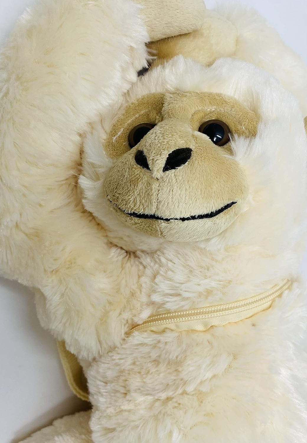 Unipak Soft Plush White Kiwi Monkey Backpack Adjustable Straps Zippered Pocket