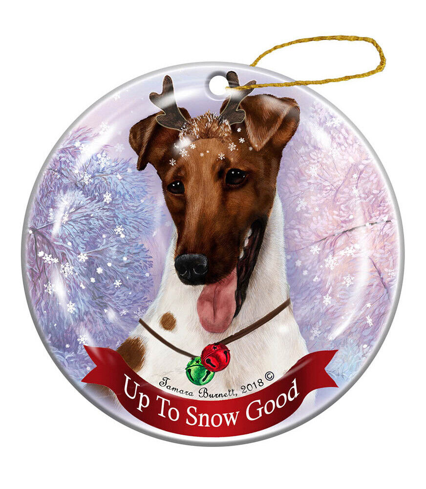 Holiday Pet Gifts Fox Terrier Brown/White Dog Porcelain Christmas Ornament
