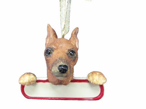 Miniature Pinscher Ornament Red "Santa's Pals" With Personalizable Name Plate