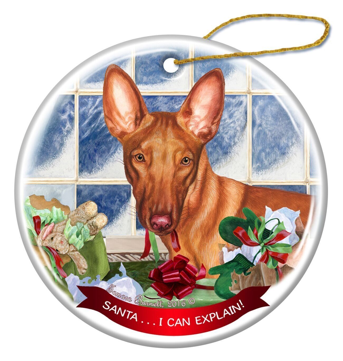 Pharaoh Hound Dog Porcelain Hanging Ornament Pet Gift 'Santa.. I Can Explain!'