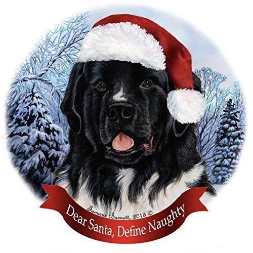 Holiday Pet Gifts Landseer Newfoundland Santa Hat Dog Porcelain Ornament