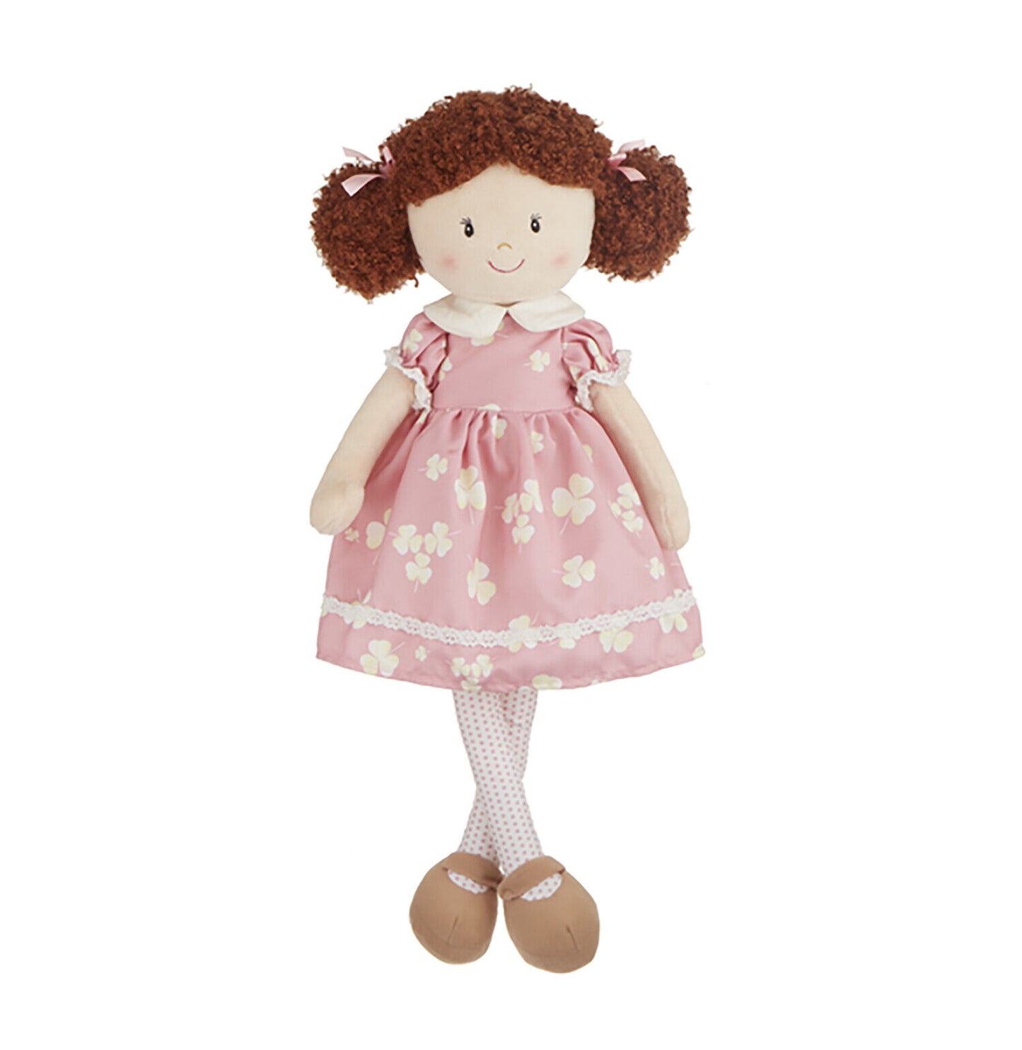 Ganz Annie Plush Doll with Brown Curly Hair and Pink Dress, 20 inches
