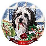 Tibetan Terrier Black/White Dog Porcelain Ornament 'Santa. I Can Explain!'