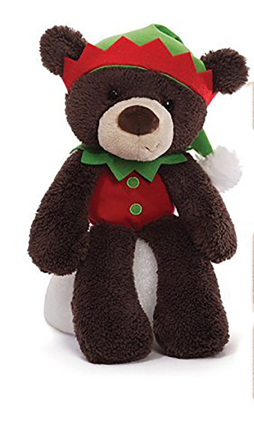Gund Fuzzy Holiday Chocolate Bear in Elf Outfit Plush Stuffed Animal, 13"