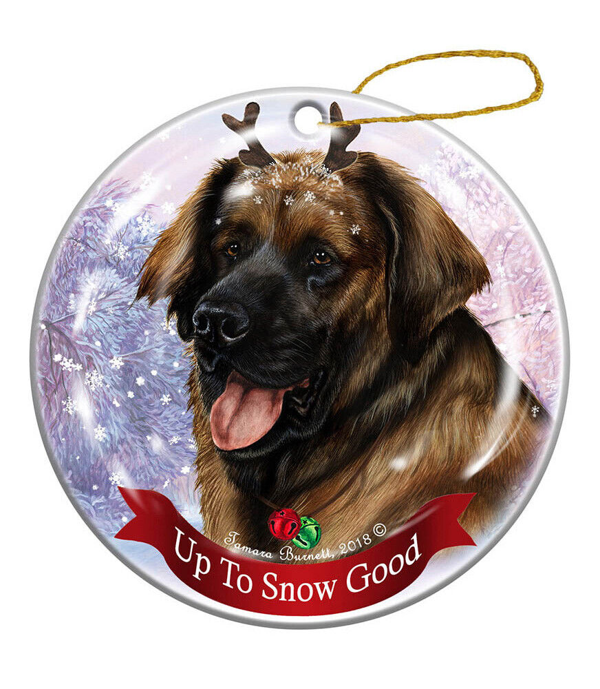 Holiday Pet Gifts Leonberger Reindeer Dog Porcelain Christmas Ornament