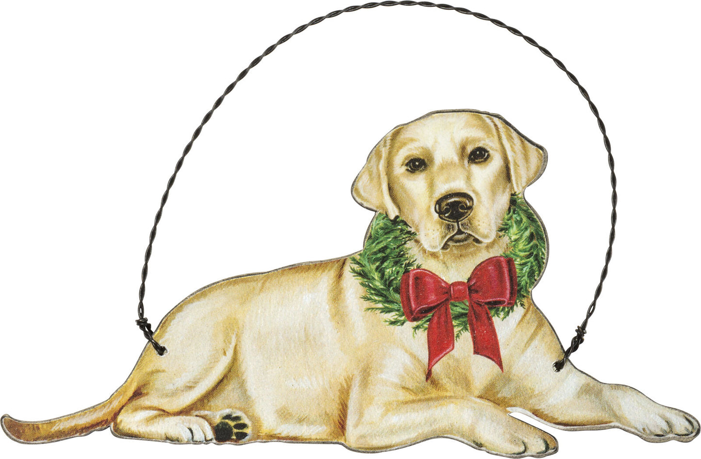 Primitives By Kathy Yellow Lab with Wreath Wooden Christmas Ornament
