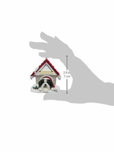 Shih Tzu Black & White Doghouse Ornament Hand Painted Easily Personalized