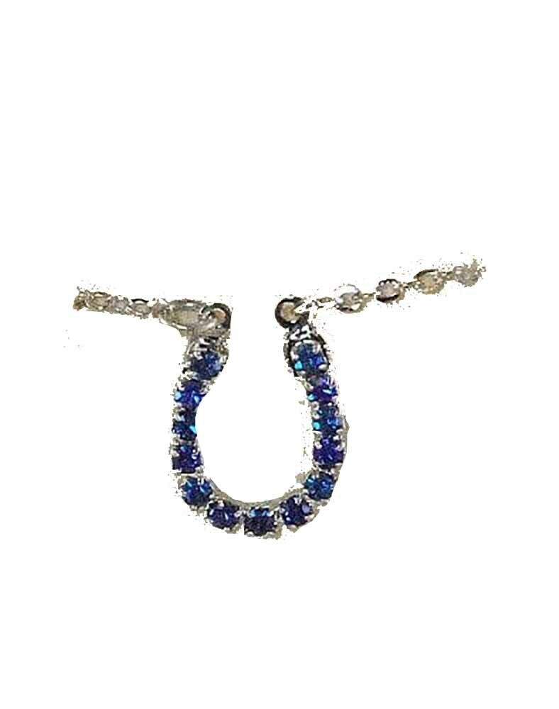 Finishing Touch Blue Rhinestone Horseshoe Necklace - Silver Finish