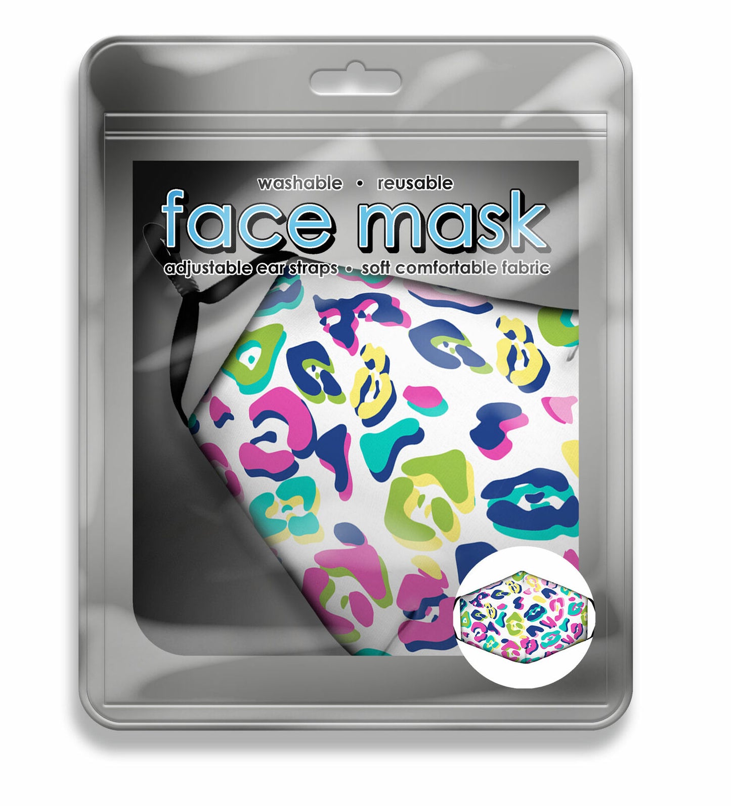Spoontiques Fun Face Mask, Washable, Adjustable Ear Straps -Colorful Leopard