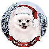 Holiday Pet Gifts White Pomeranian Santa Hat Dog Porcelain Ornament