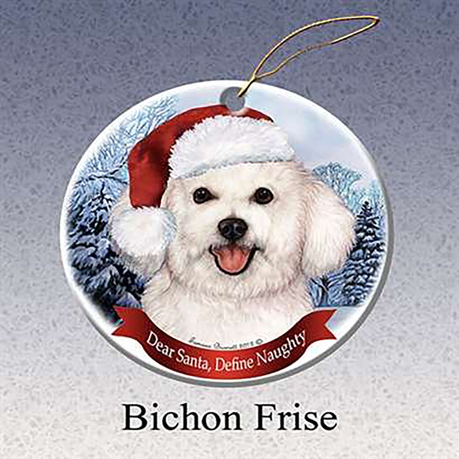 Bichon Frise Dog Santa Hat Christmas Ornament Porcelain China USA-made