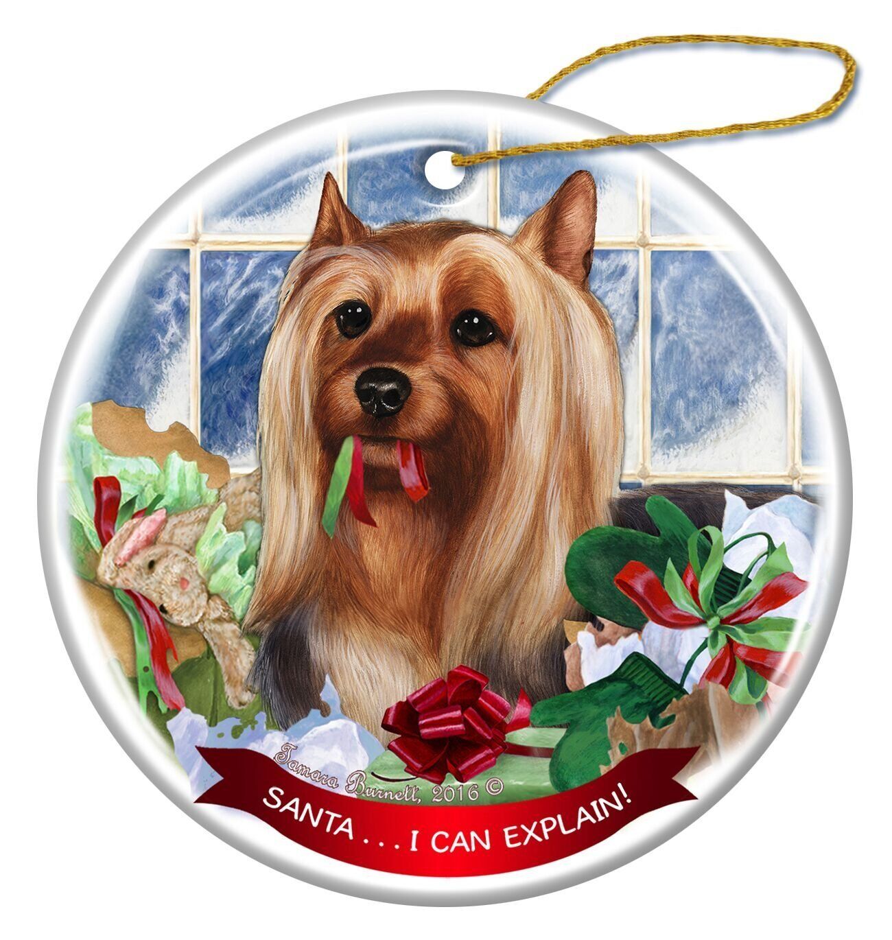 Silky Terrier Dog Porcelain Hanging Ornament Pet Gift 'Santa.. I Can Explain!'