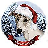 Holiday Pet Gifts Whippet Brindle/White Santa Hat Dog Porcelain Ornament