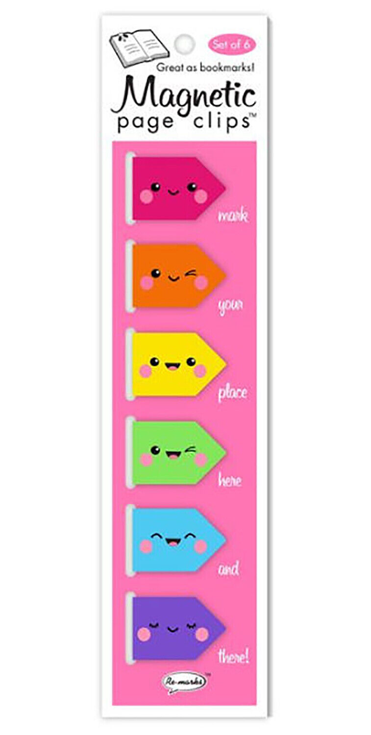 Re-Marks Kawaii Arrows with Smiles Rainbow Colors, Set of 6 Page Clips