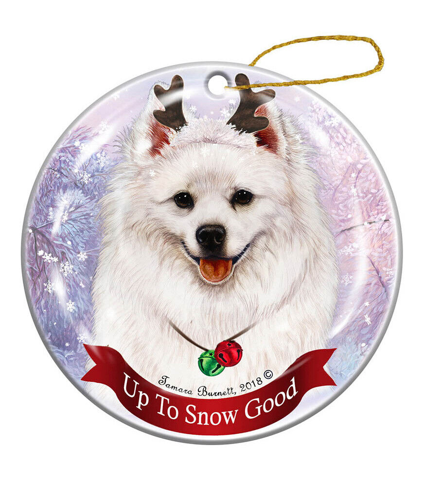 Holiday Pet Gifts American Eskimo Reindeer Dog Porcelain Christmas Ornament