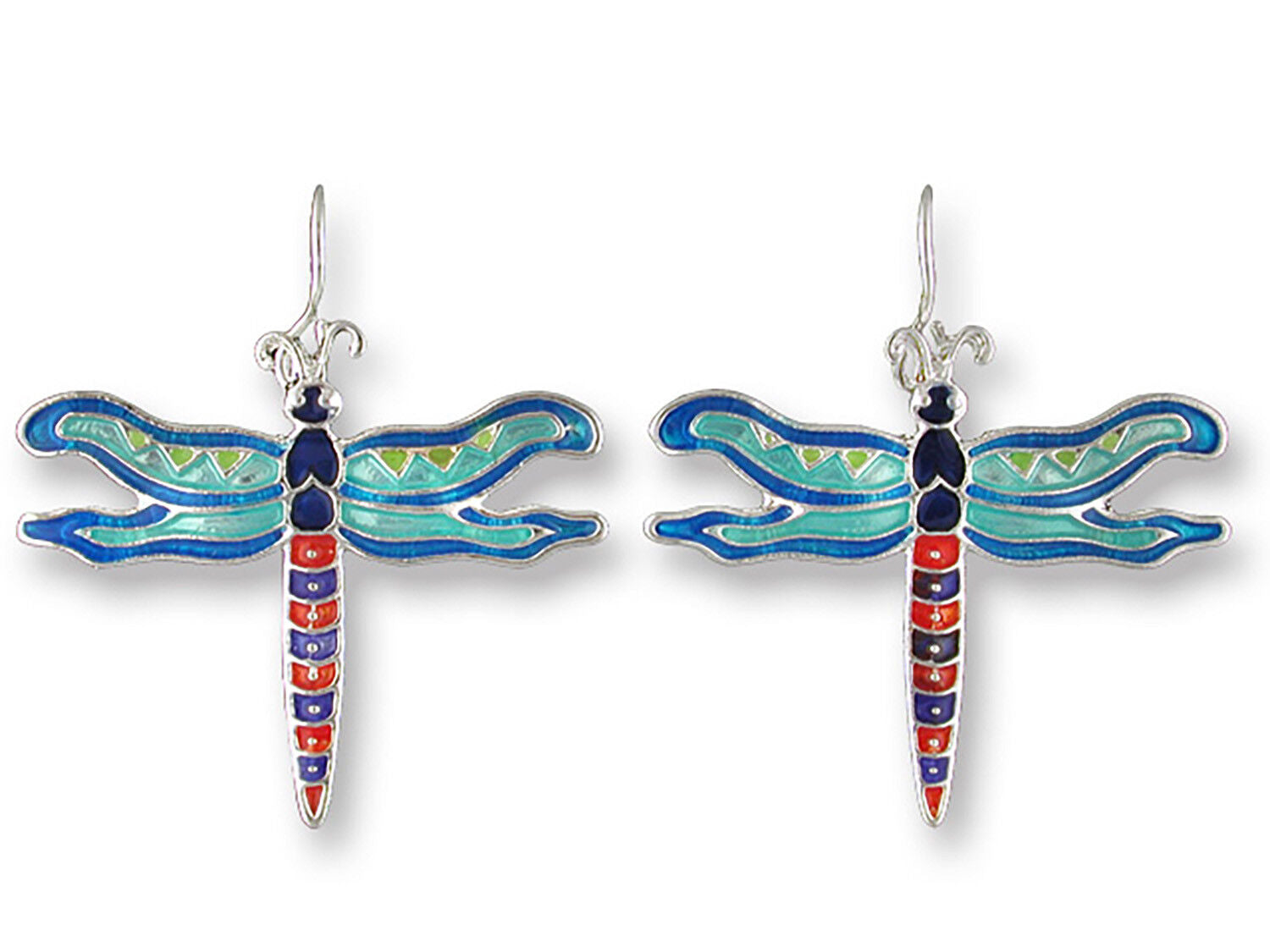 Judith Geiger Silver Plated Calypso Dragonfly Enamel Dangle Earrings