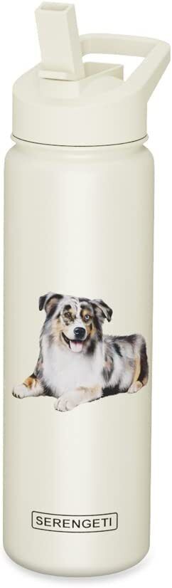 E&S Pets Stainless Steel Water Bottle 24 Oz., Spill Proof (Australian Shepherd)
