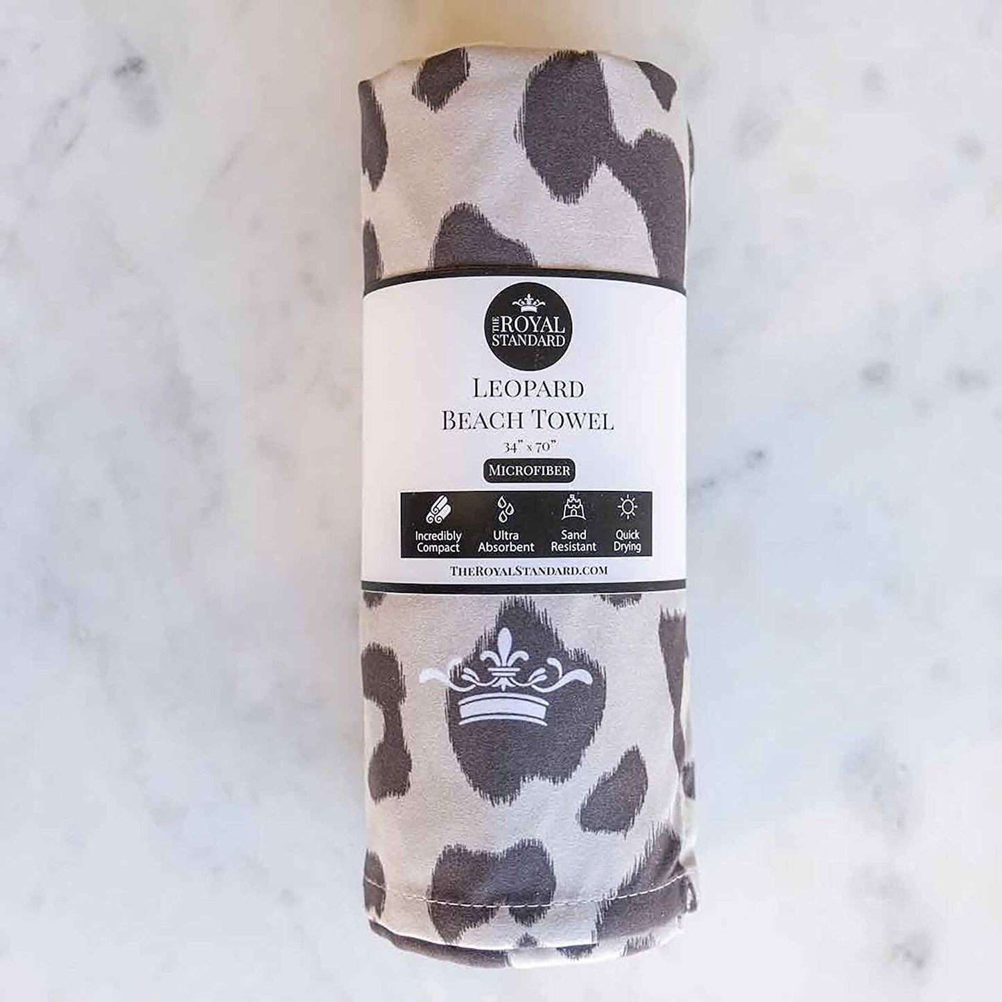 The Royal Standard Microfiber Beach Towel 34x70", Leopard Black, Quick Dry