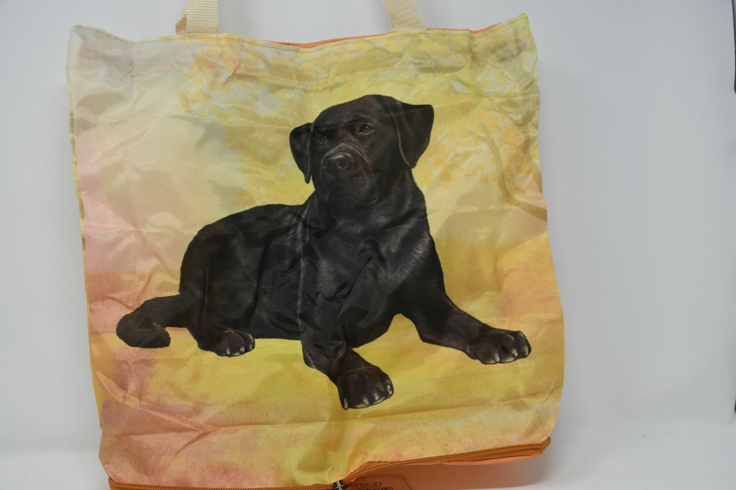 Black Labrador Lying Foldable Tote Bag - Waterproof - Zippered Market Tote