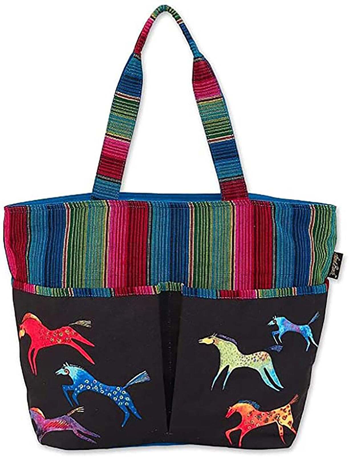 Laurel Burch Canvas Dancing Horses Shoulder Tote Zipper Top 21" x 15" x 6"