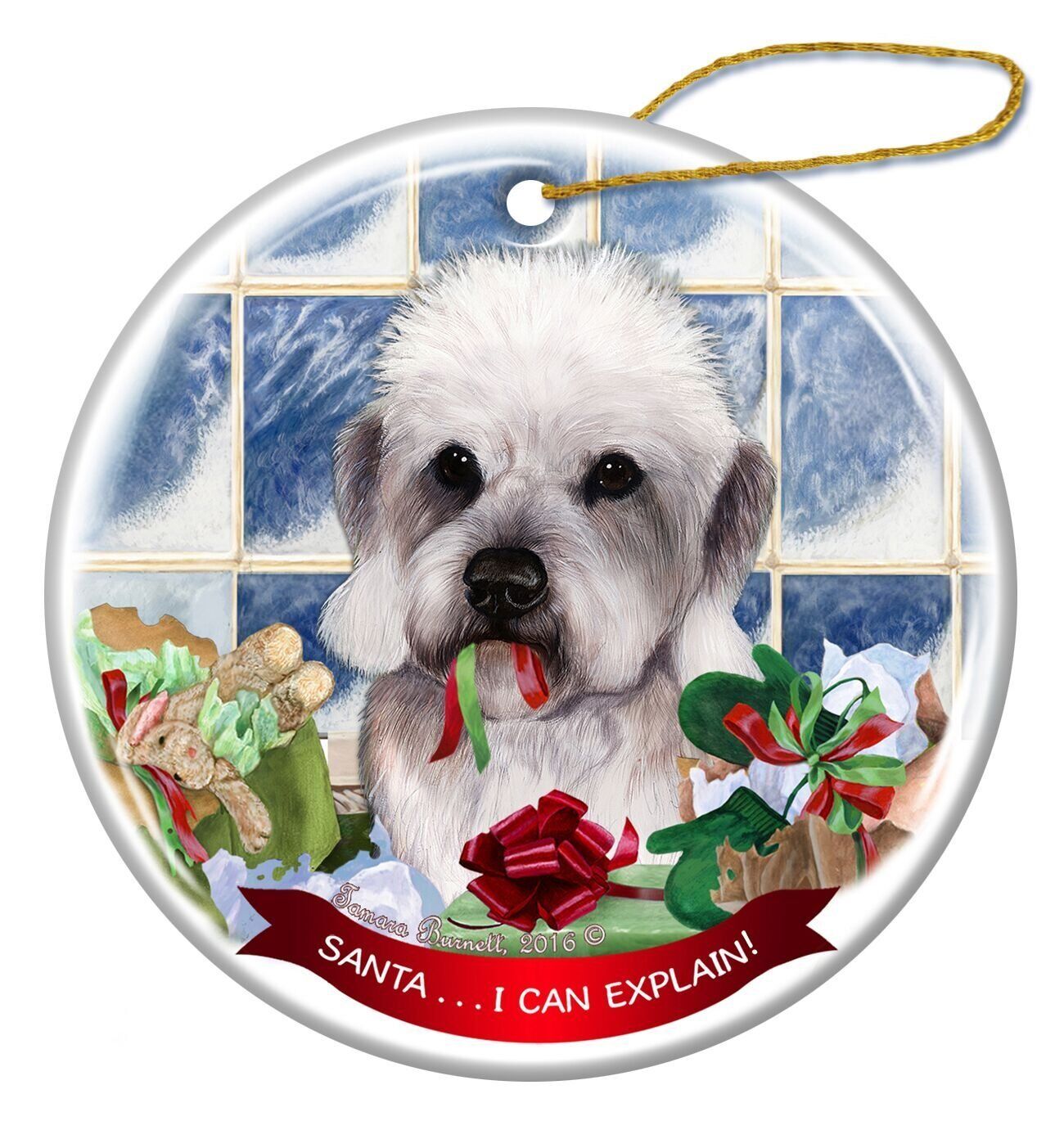 Dandie Dinmont Dog Porcelain Hanging Ornament Pet Gift Santa I Can Explain!