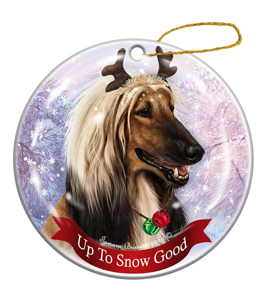 Holiday Pet Gifts Afghan Reindeer Dog Porcelain Christmas Ornament