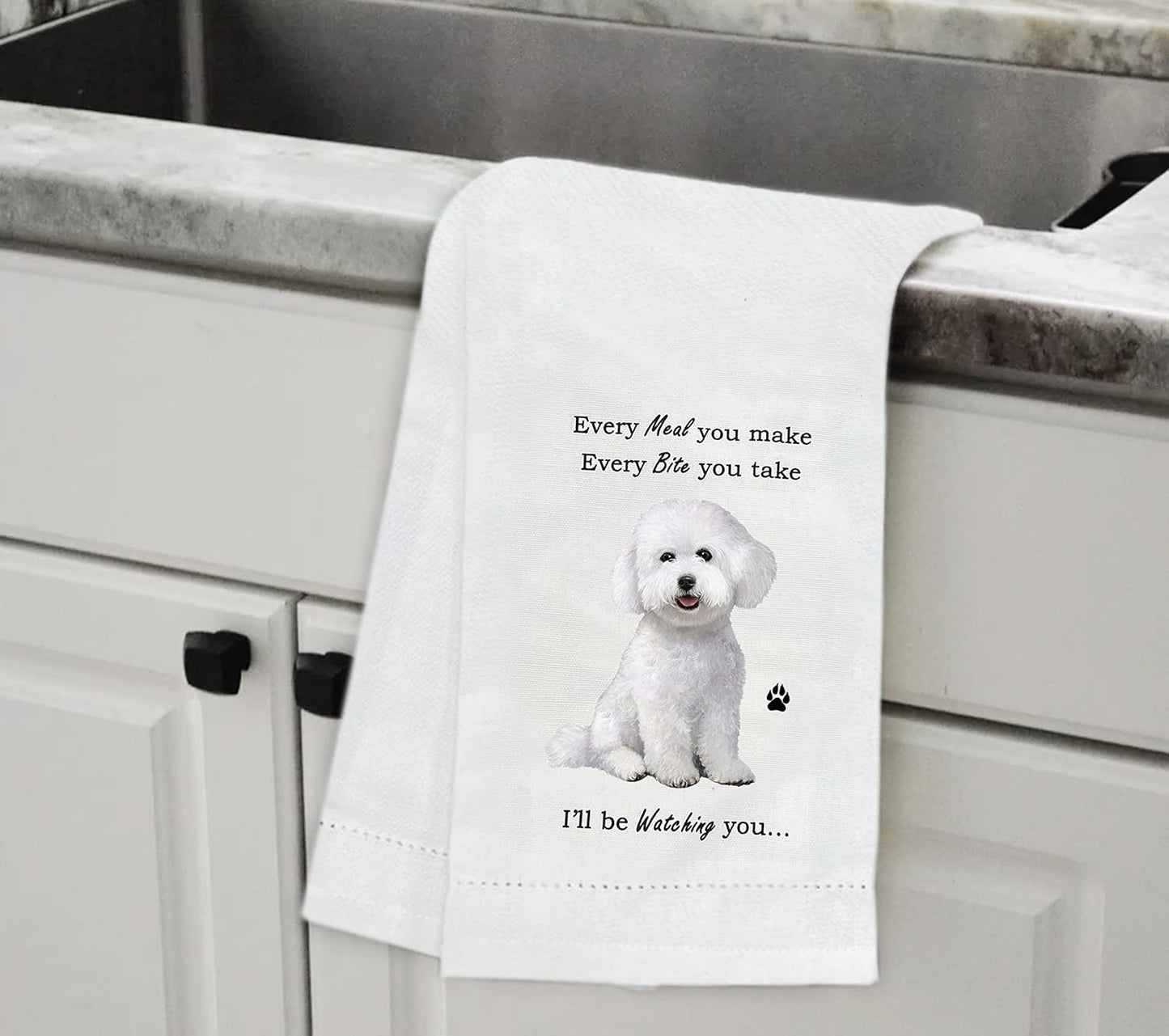 E&S Pets 711-4 Bichon Frise Dog Kitchen Towel, Off-white