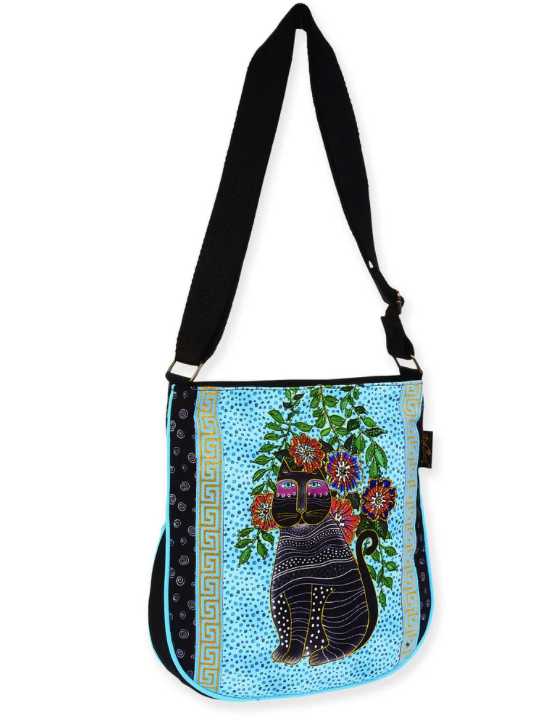 Laurel Burch Kitty Noir Black Cat Medium Crossbody Bag, 10 x 2.25 x12 inches