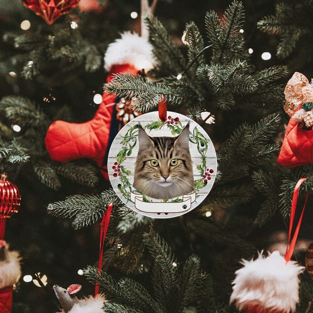 Maine Coon Cat Ornament - E&S Pets - Personalizable, Ceramic Round Ornament