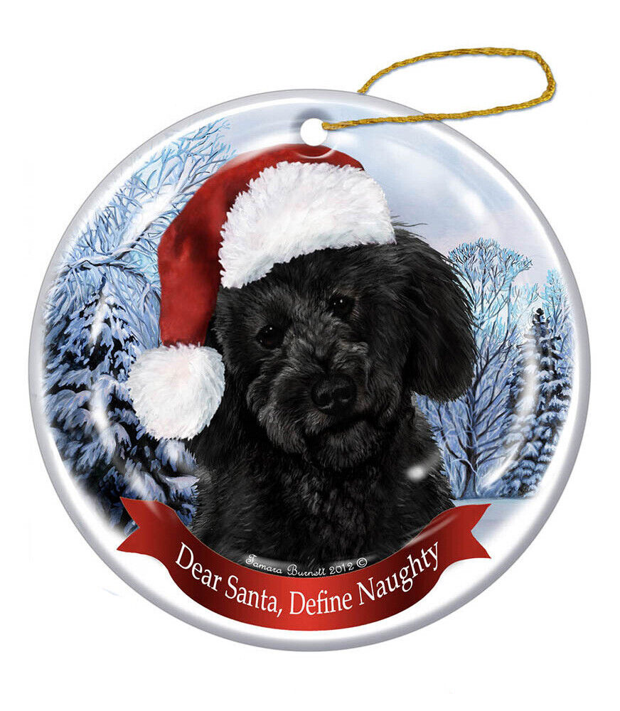 Holiday Pet Gifts Labradoodle (Black) Santa Hat Dog Porcelain Ornament