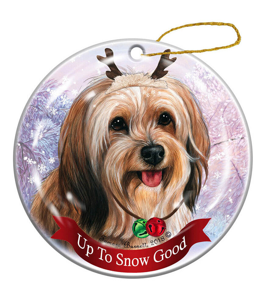 Sable Tibetan Terrier Dog Reindeer Porcelain Christmas Ornament