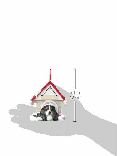 Cavalier King Charles Spaniel, Tricolor Doghouse Christmas Ornament