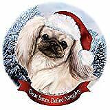 Holiday Pet Gifts White Pekingese Dog Santa Hat Porcelain Ornament