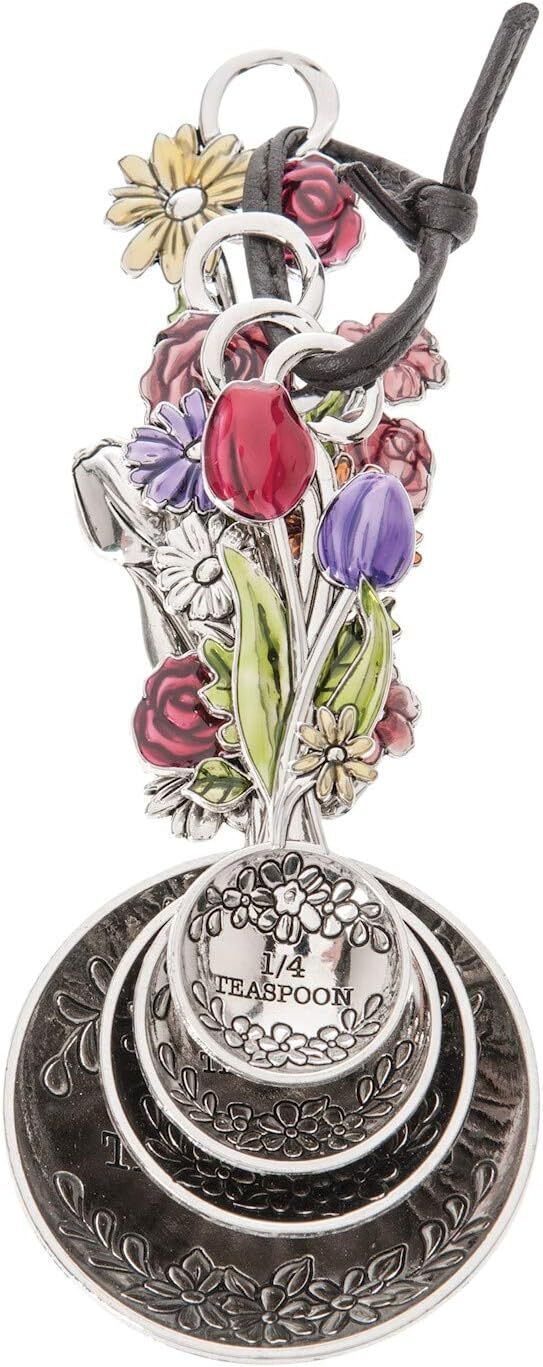 Ganz 4-Piece Set - Colorful Flower Bouquet Enameled Measuring Spoons