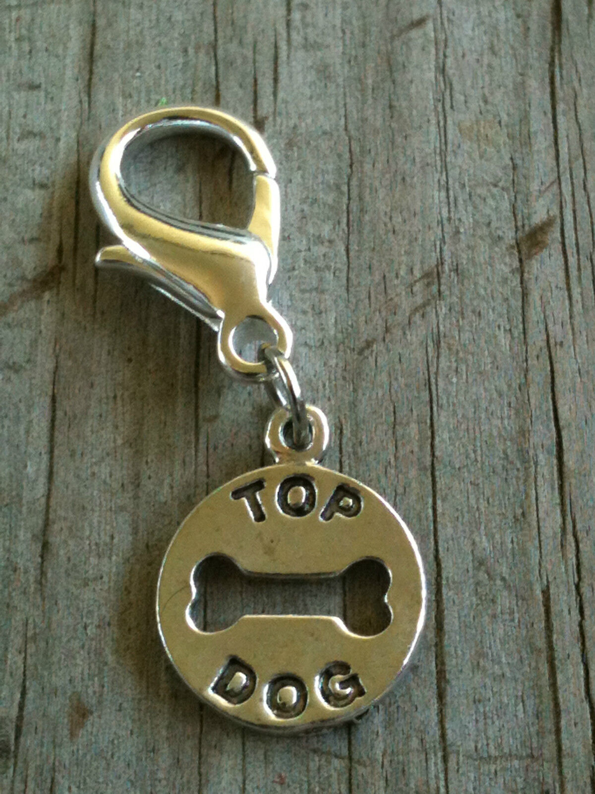 Lobster Claw Silver Plated Lead Free Pewter "Top Dog" Cutout Charm / Zipper Pull