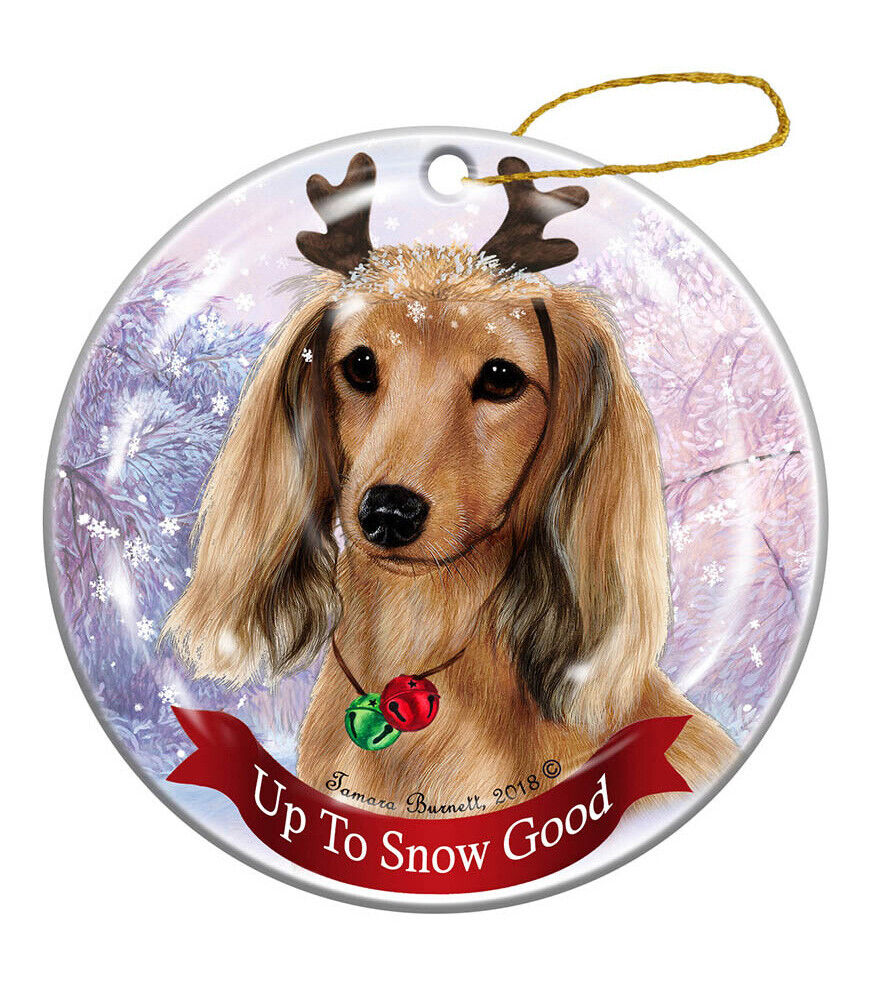 Holiday Pet Gifts Dachshund Longhaired Cream Dog Porcelain Christmas Ornament
