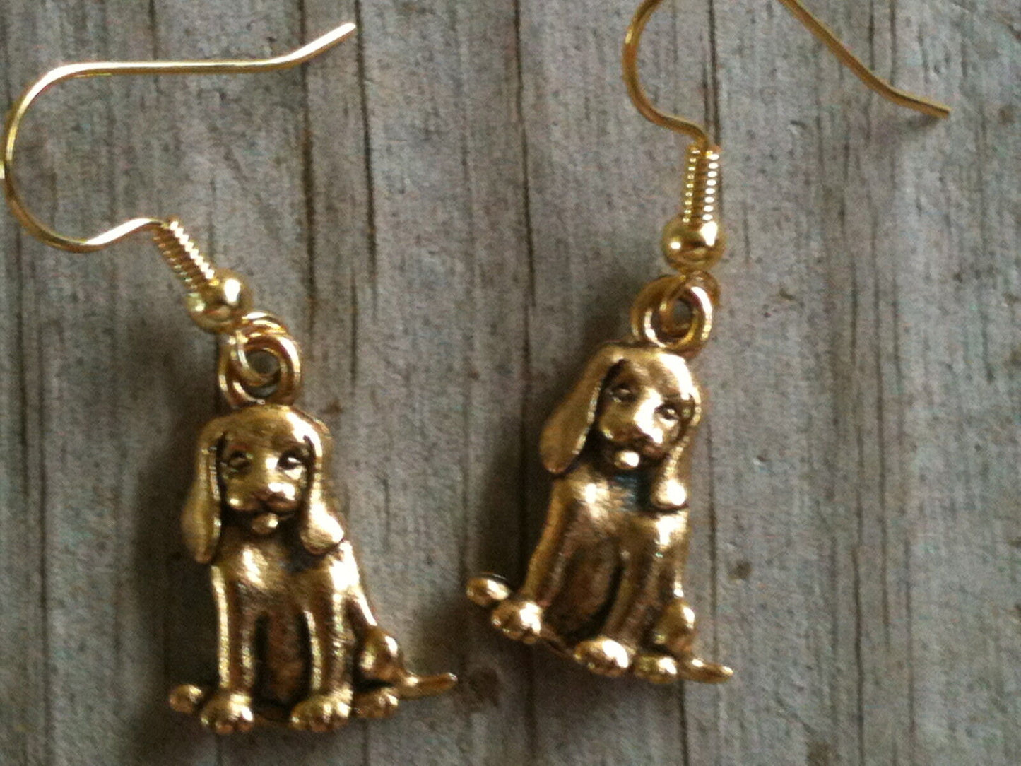 Sitting Dog with Long Ears Gold Plated Lead Free Pewter Earrings