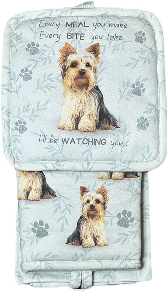 E&S Pets Yorkie Yorkshire 3 Piece Kitchen Set - Oven Mitt, Towel, Pot Holder