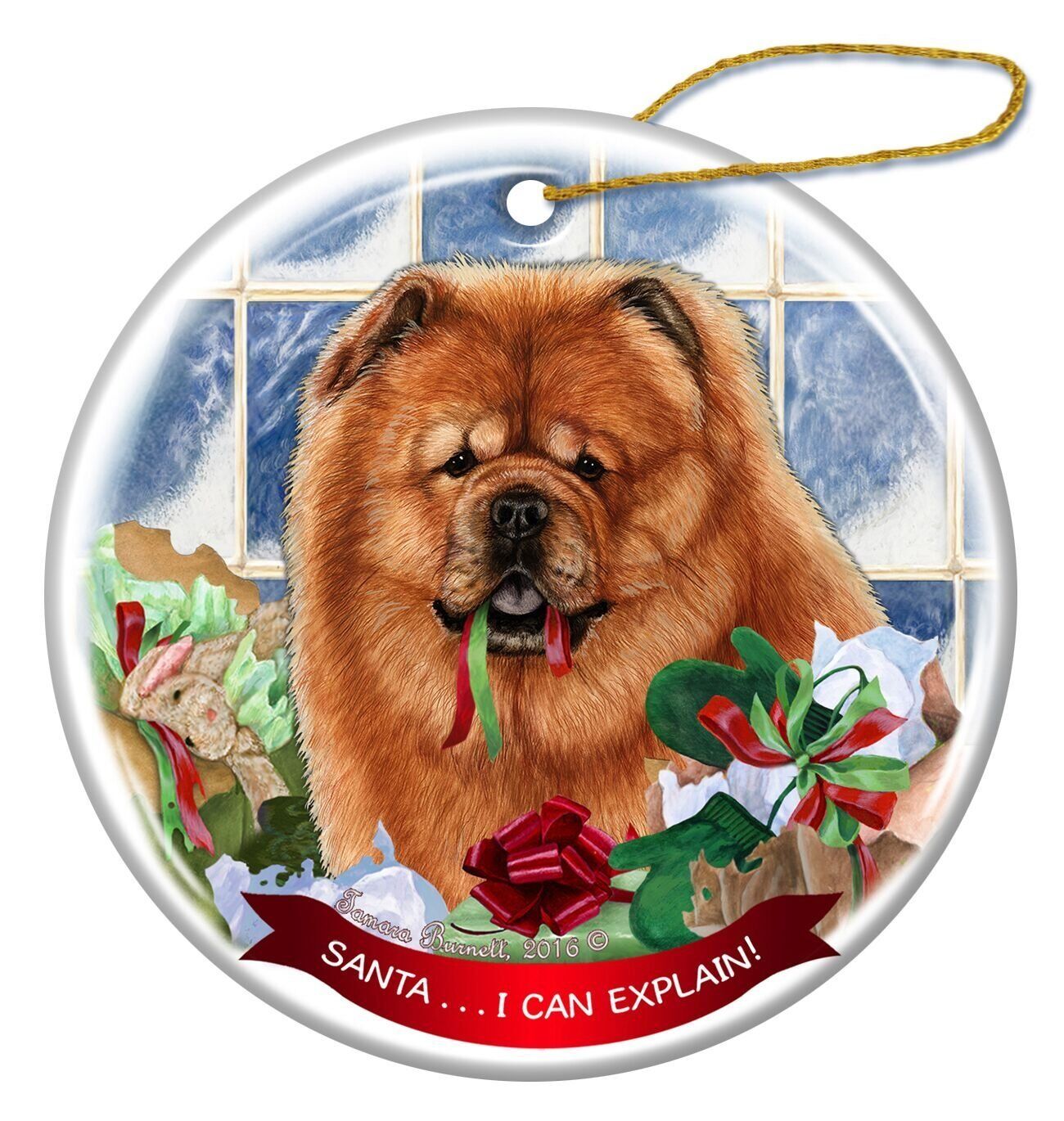 Red Chow Chow Dog Porcelain Hanging Ornament Pet Gift Santa I Can Explain!