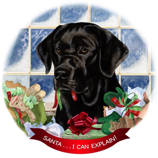 Black Labrador Lab Dog Porcelain Ornament Pet Gift 'Santa.. I Can Explain!'