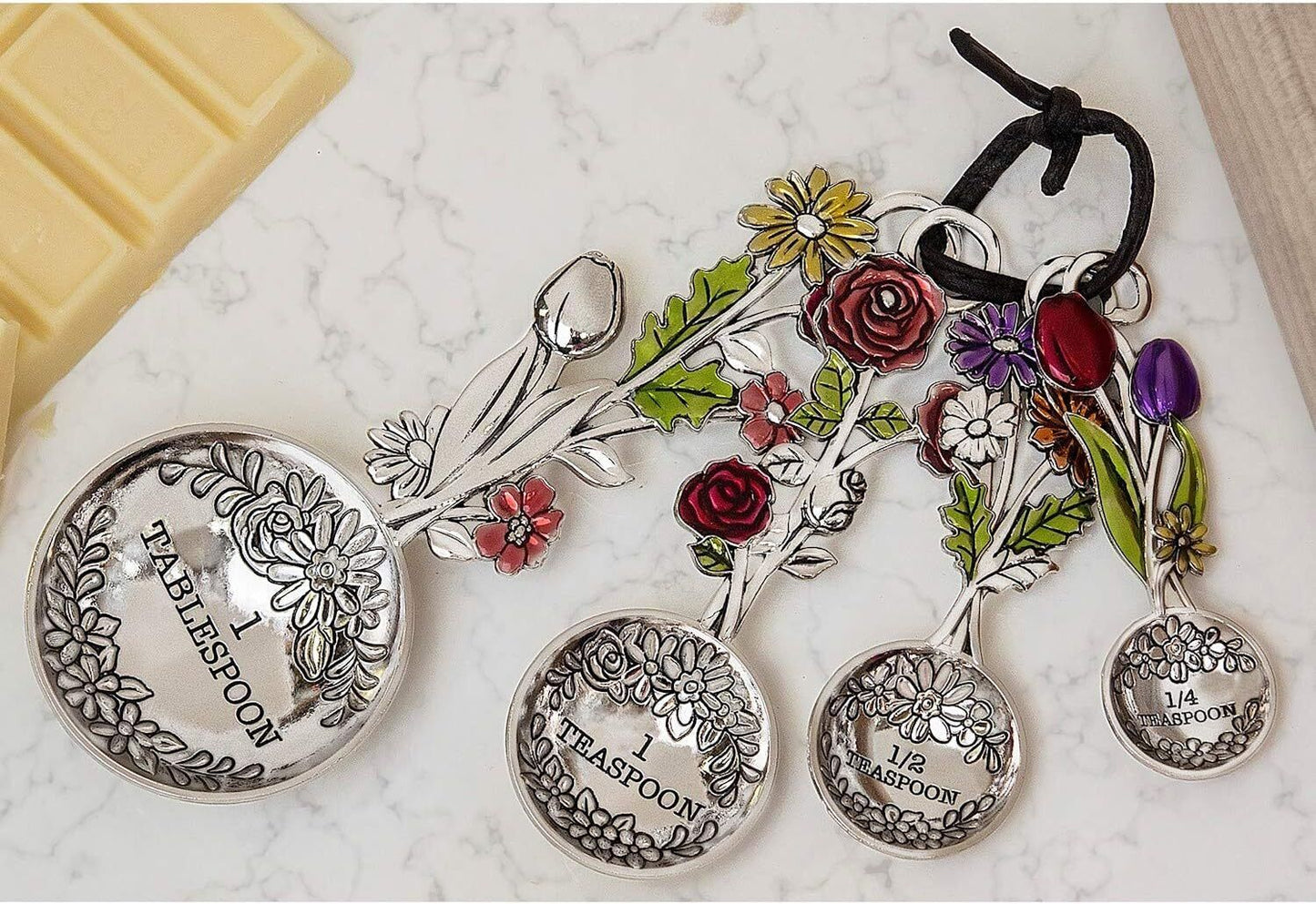 Ganz 4-Piece Set - Colorful Flower Bouquet Enameled Measuring Spoons