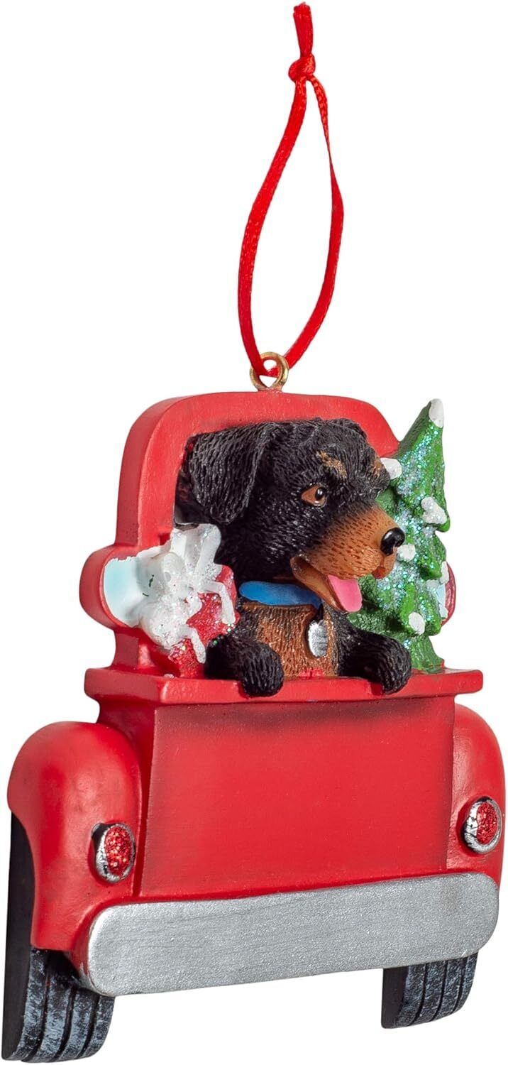 Kurt Adler Rottweiler in Back of Truck Hanging Ornament 5 in. High,