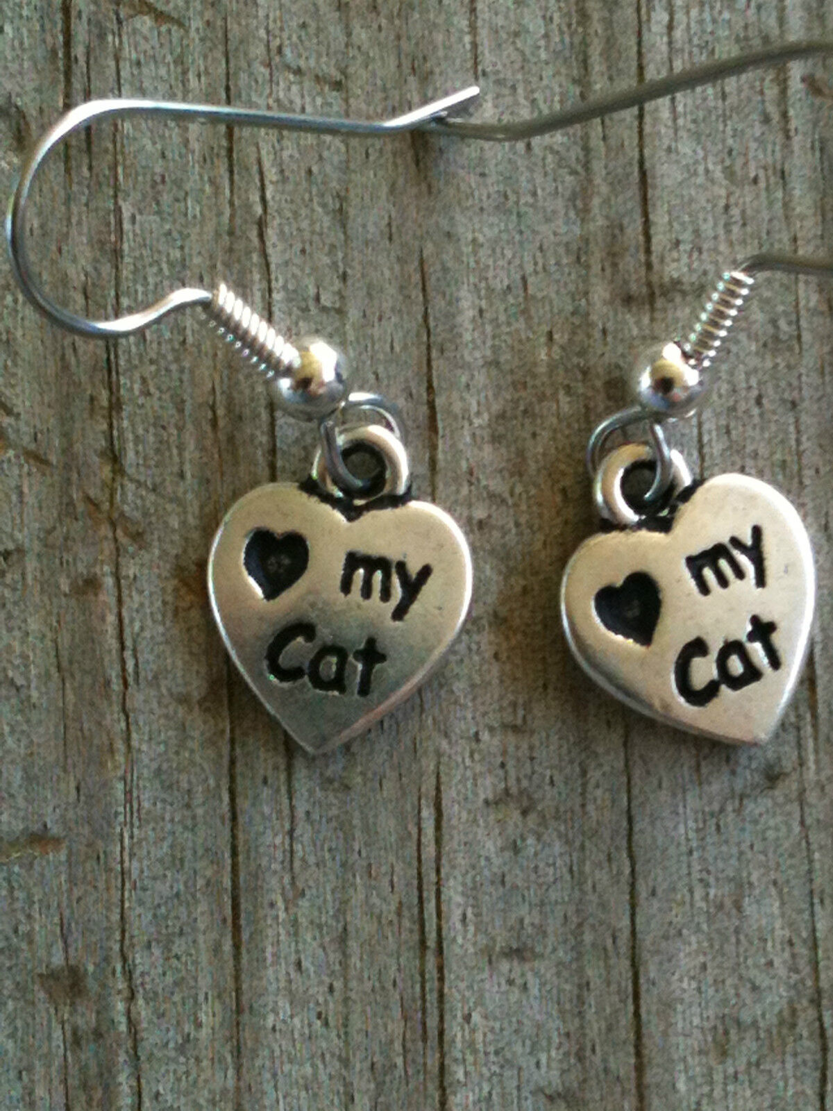 Tiny Silver Plated Pewter Love my Cat Earrings